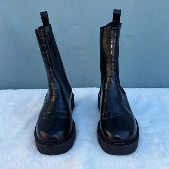 NWOT STAUD Palamino Chelsea Boot CROC-EMBOSSED PLATFORM BLACK Size EU 35 - Picture 1 of 8